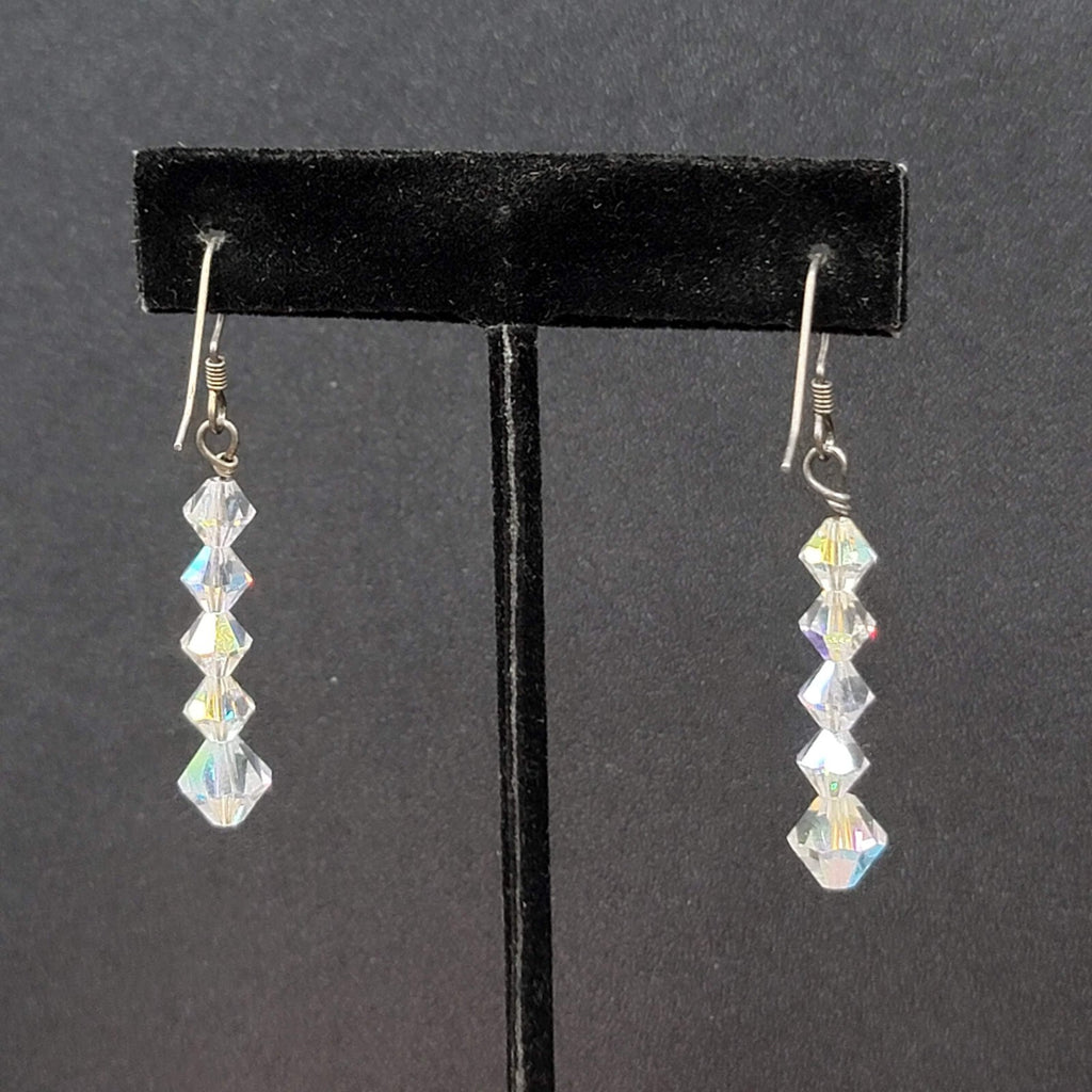 Pierced Earrings Bicone AB Crystal Bead Dangle 1.5"