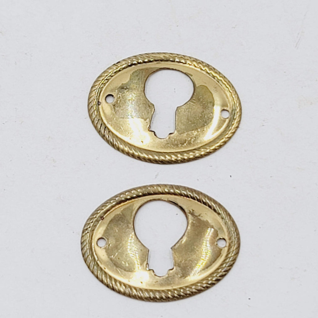 Vintage Lot of 2 Brass Skeleton Key hole Escutcheon 1.25" Salvage Hardware