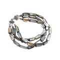 Multi color Natural Shell Bead Bracelet Triple Strand 8"