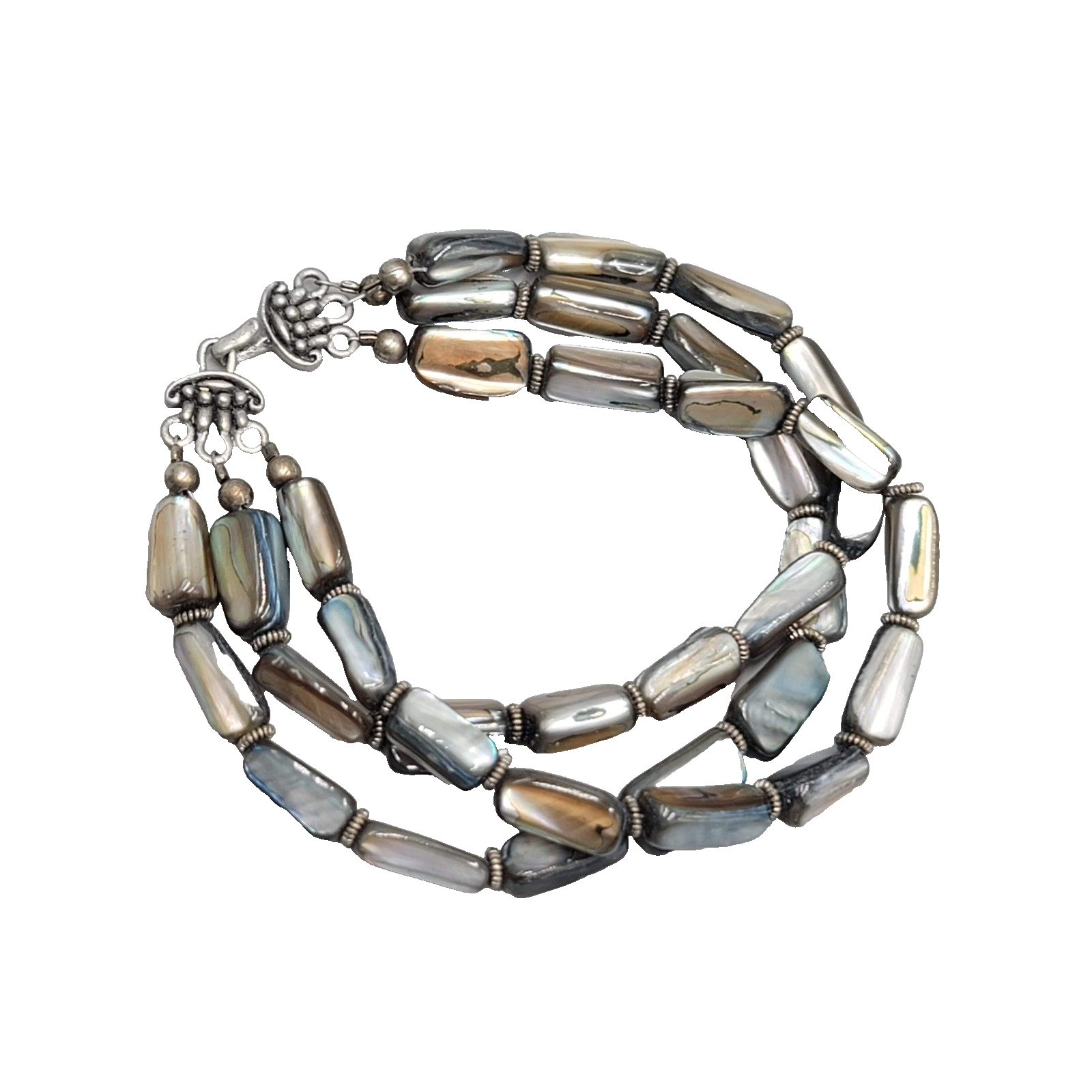Multi color Natural Shell Bead Bracelet Triple Strand 8"