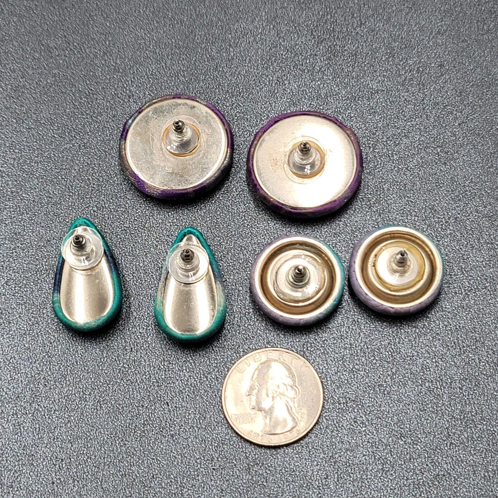 Lot of 3 Vintage Pierced Earrings Blue Purple Silk Wrapped Drop