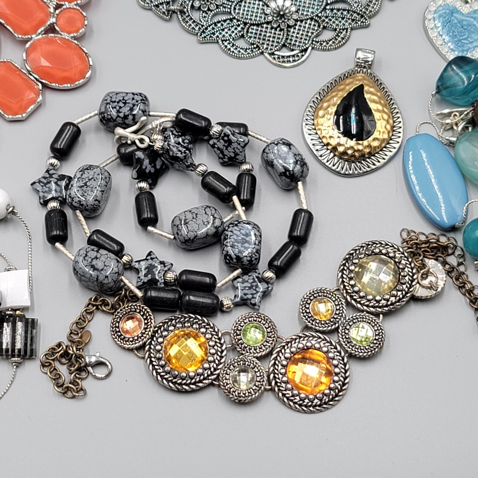 Silver tone Fashion Jewelry Lot of 39 Necklace Bracelets Earrings All Wearable