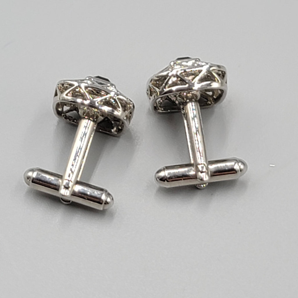 Rhinestone Silver Tone Cufflinks Square Black Center 3/4"