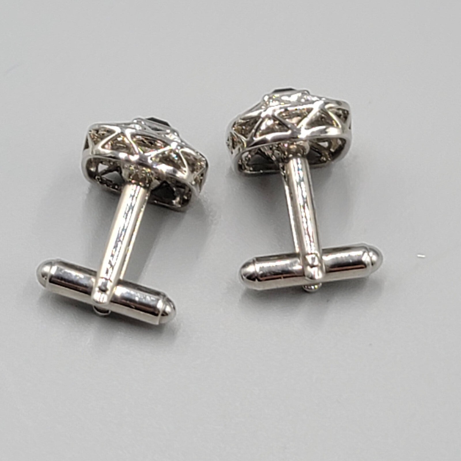 Rhinestone Silver Tone Cufflinks Square Black Center 3/4"