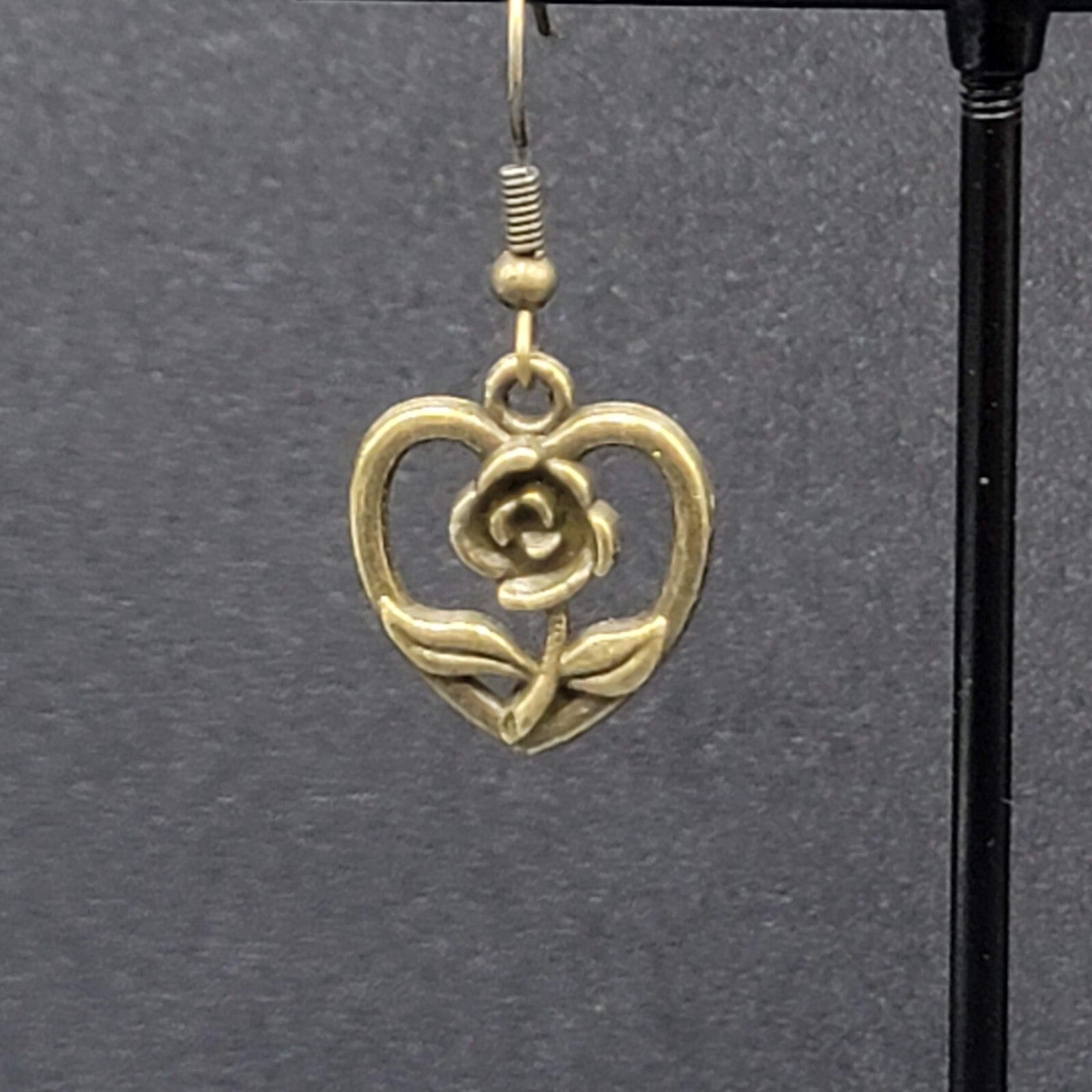 New Pierced Earrings Bronze tone Embossed Dangle 3/4"