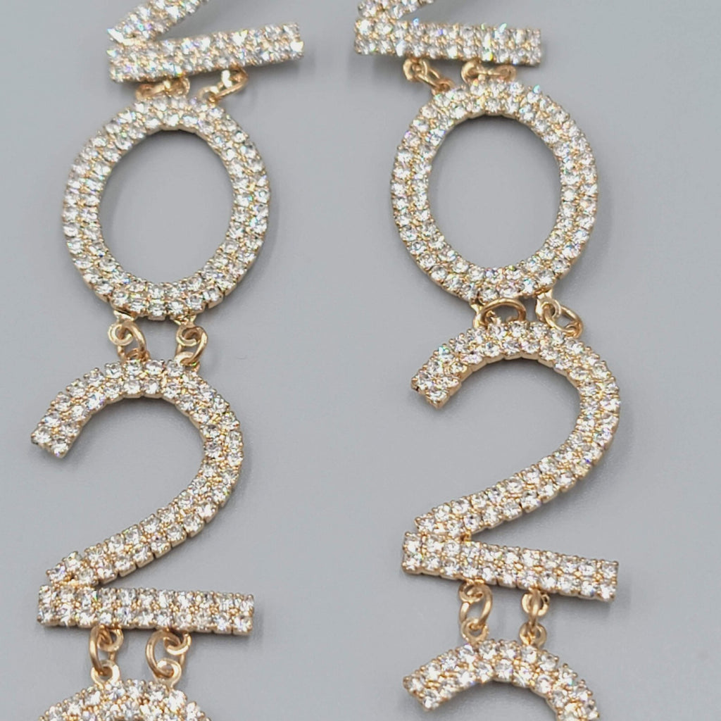 2023 Pierced Earrings Gold tone Rhinestone Dangle Long 4.75"