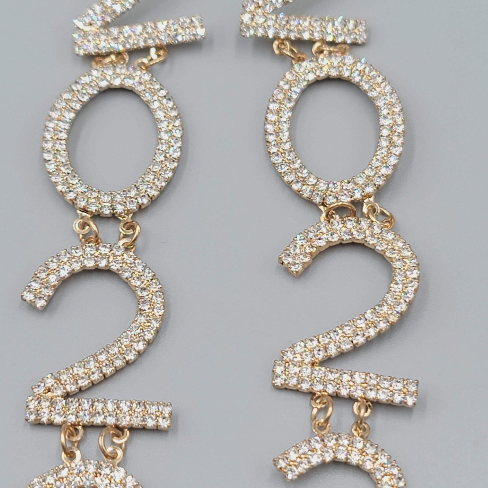 2023 Pierced Earrings Gold tone Rhinestone Dangle Long 4.75"