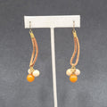 Vintage Boho Pierced Earrings Leather Stone Beaded Dangle 2.25"