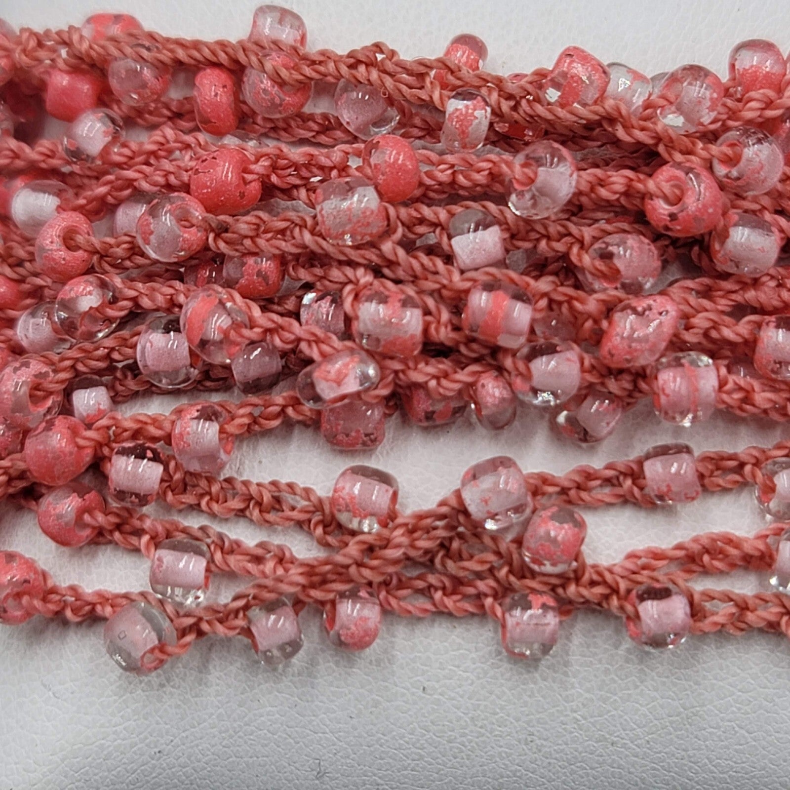 Mauve Pink Bracelet Glass Seed Bead Thread Button Closure 7"