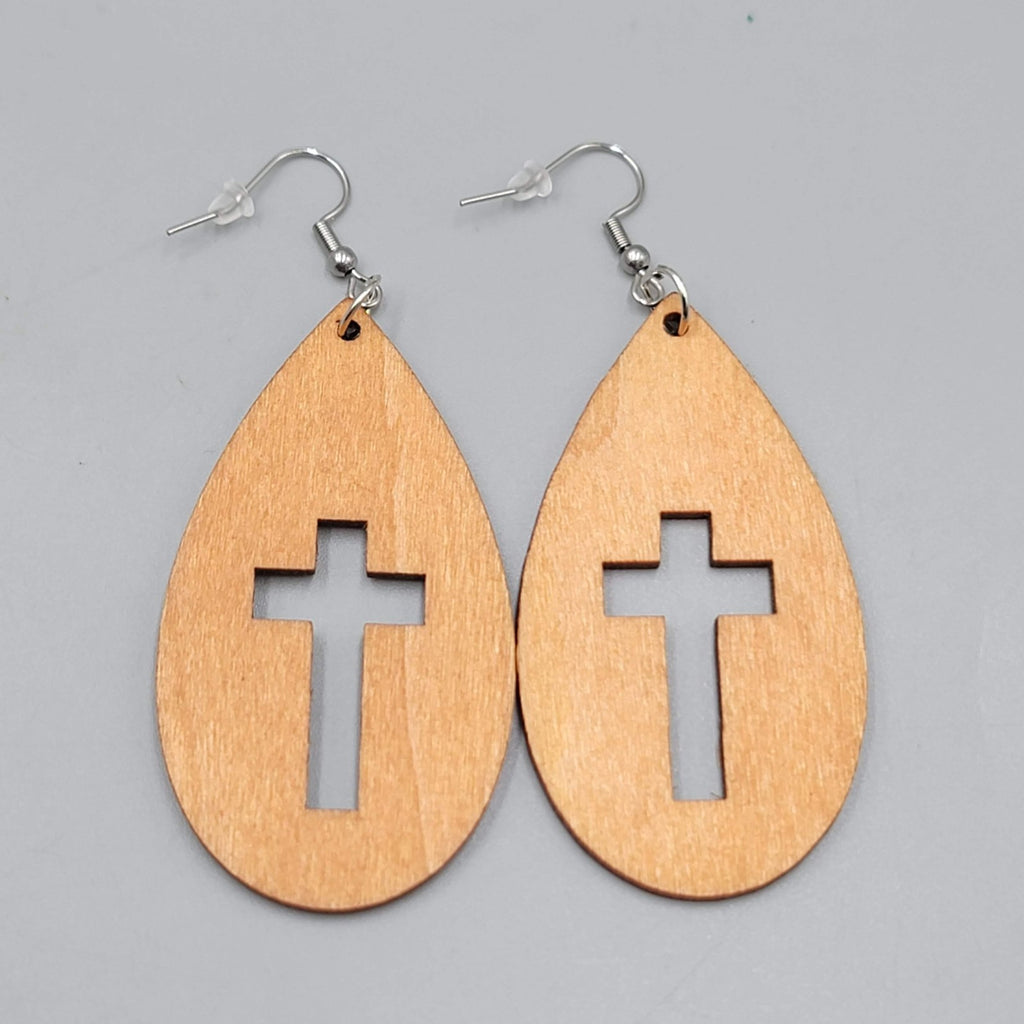 Wood Cut Large Boho Pierced Earrings Silver tone Dangle 2.25 in
