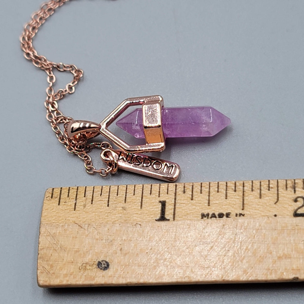 Wisdom Pendant Necklace Rose Gold tone Purple Resin 18"