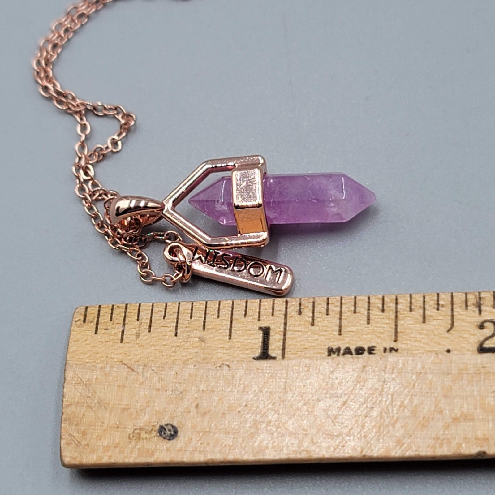 Wisdom Pendant Necklace Rose Gold tone Purple Resin 18"