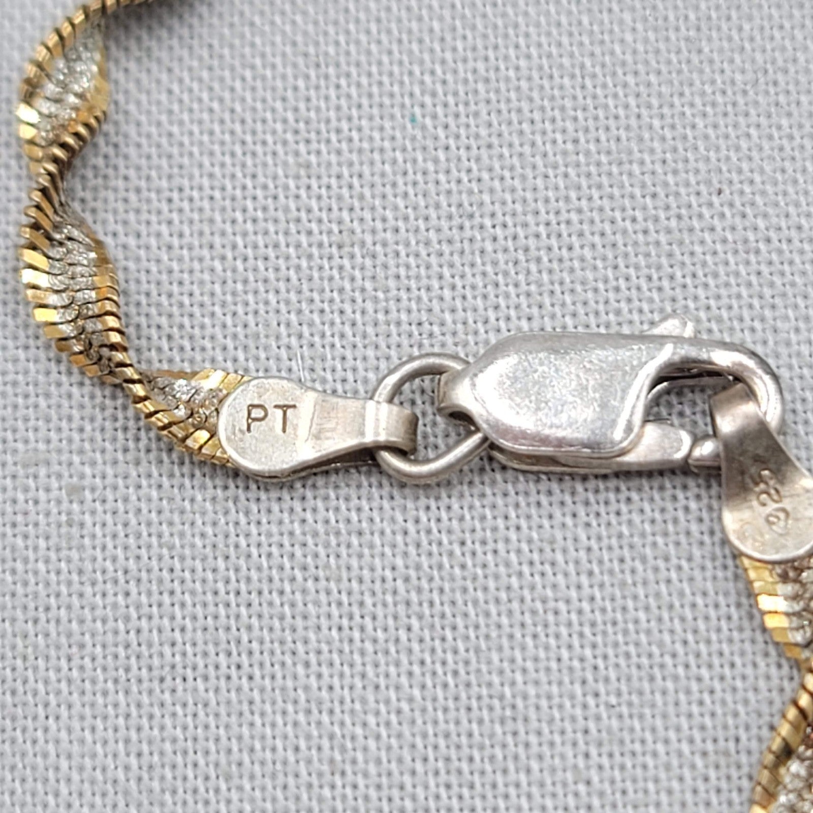  Twisted Spiral Herringbone Two-Toned 925 Sterling Silver Bracelet  7" Signed PT