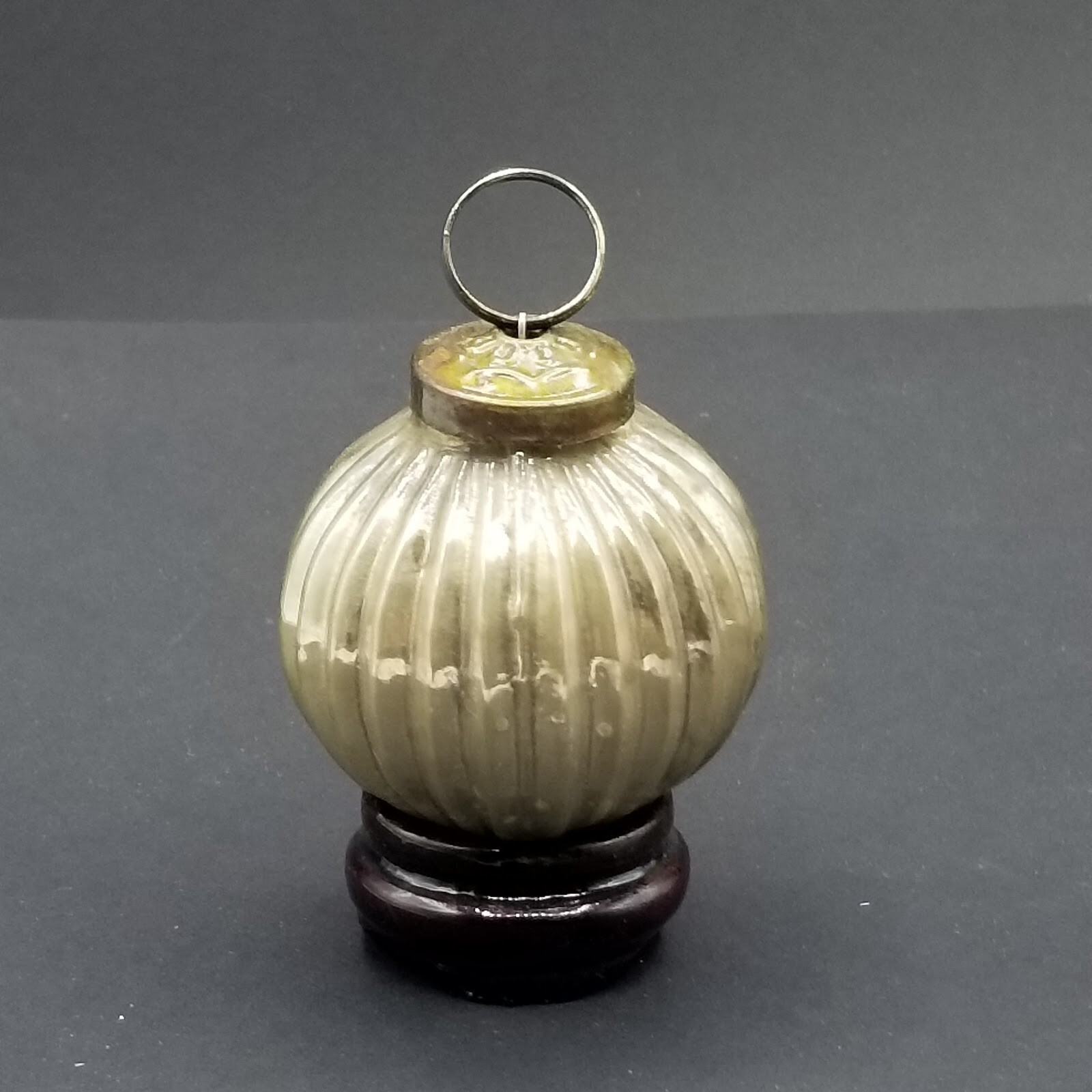 Vintage Kugel Style Silver Gray Blown Glass Ribbed Christmas Ornament 2"