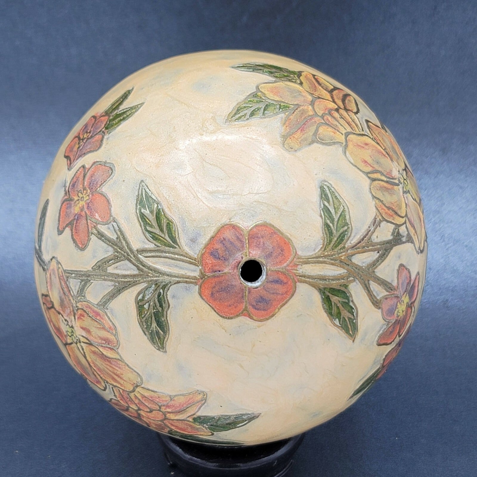 Heavy Orb Vase Bowl Enamel Metal Floral Balls Table Decor Tray Farmhouse 4" 