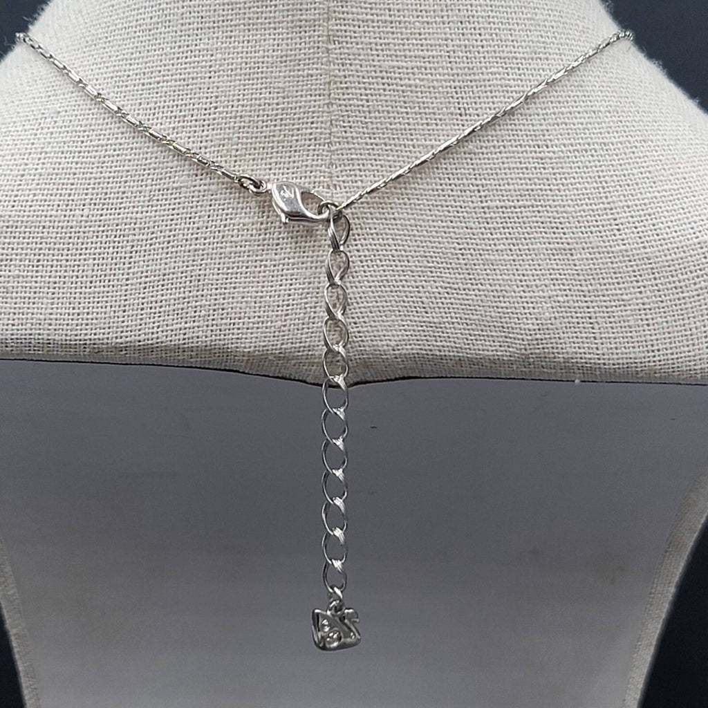 Swarovski Necklace Black Rivioli Crystal Bead Silver Plated Signed 16"-18"