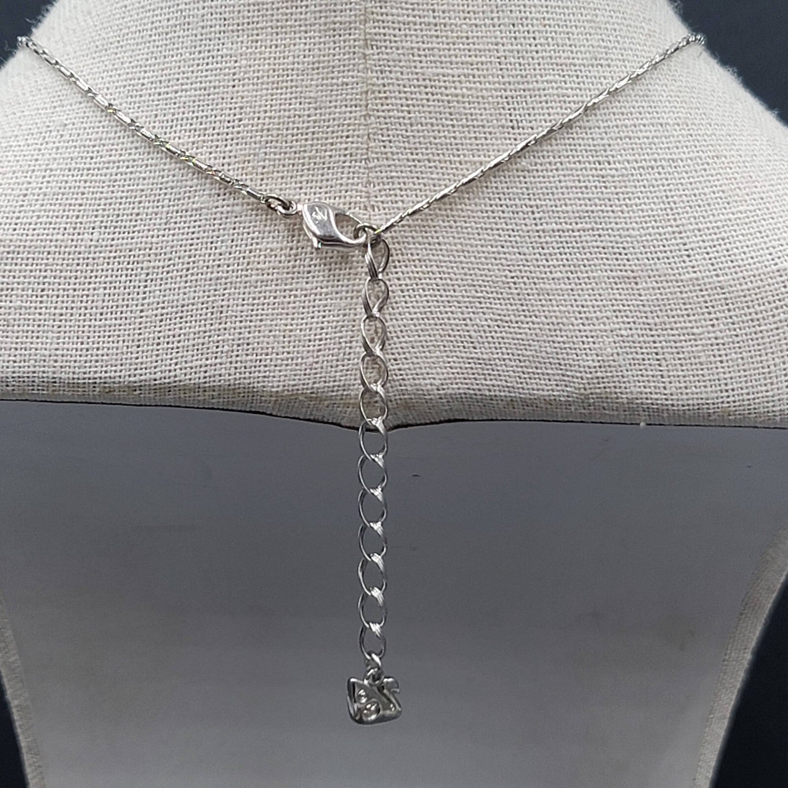 Swarovski Necklace Black Rivioli Crystal Bead Silver Plated Signed 16"-18"