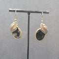 Pierced Earrings Bronze tone Black Enamel Leaf Design 1 1/8"