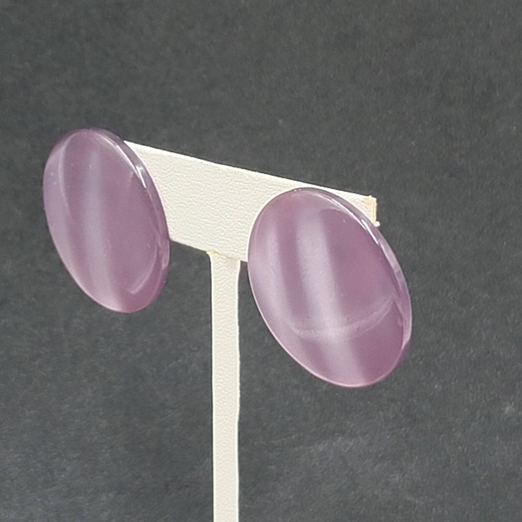 Vintage Pierced Earrings Purple Chatoyant Resin Round Discs 1 1/8"