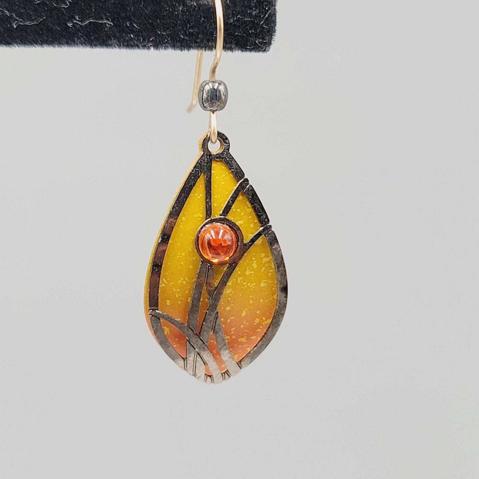 Butterfly Metal Wing Style Pierced Earrings Yellow Enamel Goldtone Dangle 1 1/8"