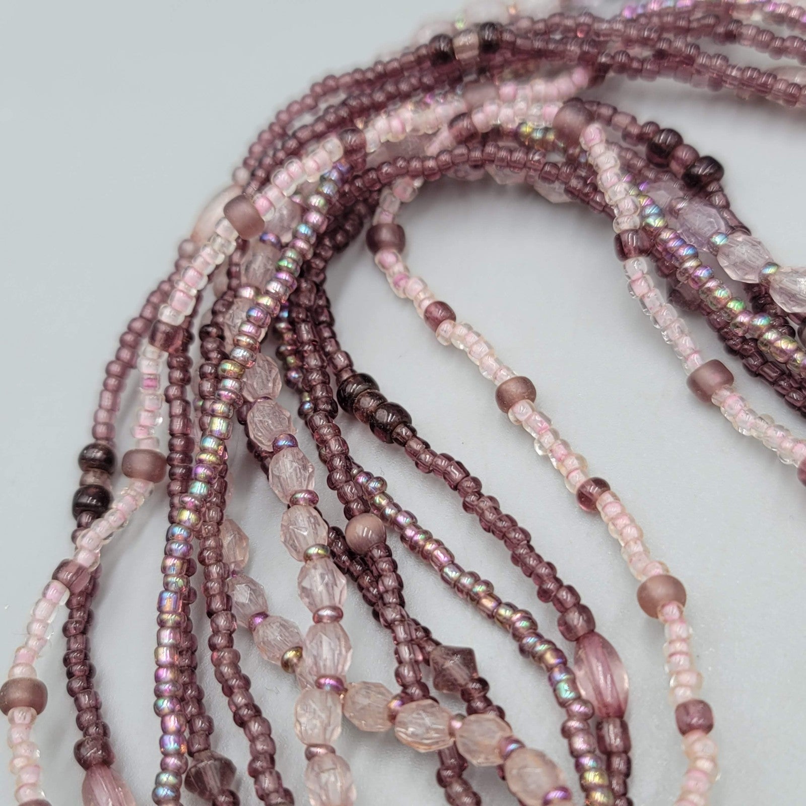 Multi Strand Purple Seed Bead Necklace Silver tone Pendant 18"