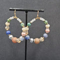 Pierced Earrings Multicolor Stones and Beads Large Hoops 2"