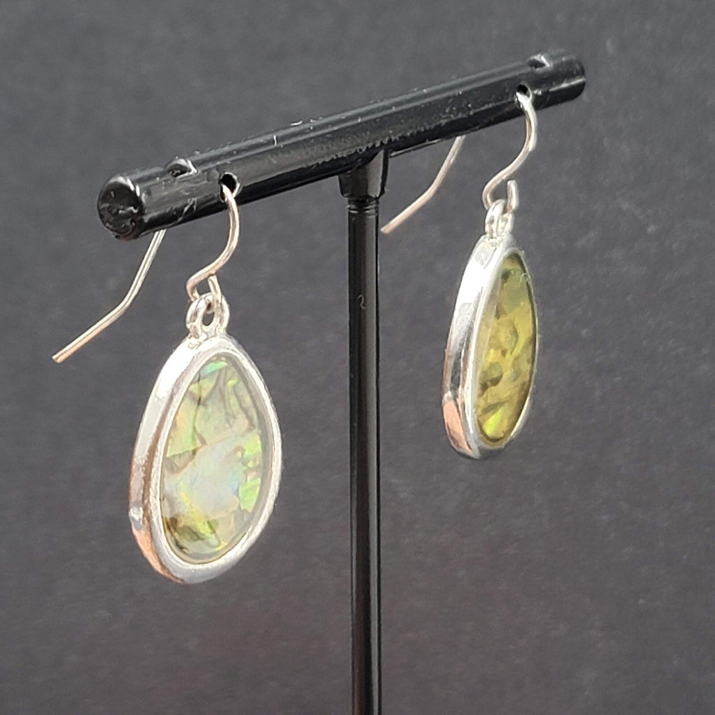 Pierced Earrings Silver tone Imitation Abalone Teardrop Dangle 1"