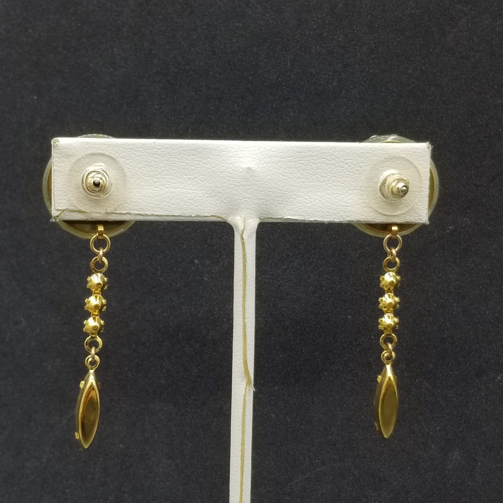 Pierced Earrings Gold tone Heart Flower Button Faceted Crystal Dangle 2 1/4"