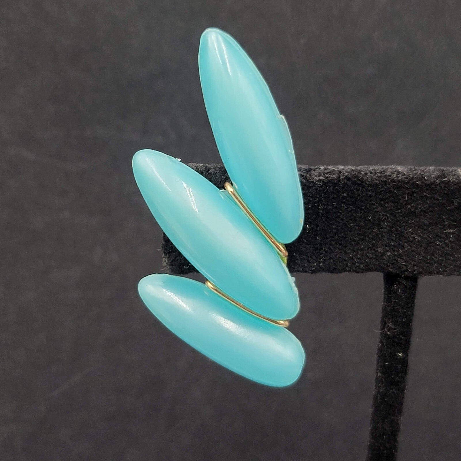 Vintage Clip on Earrings Lightweight Plastic Blue Climber W Germany 1 7/8"
