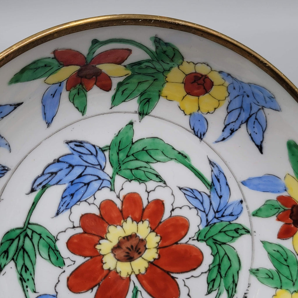 Japanese Porcelain BOWL Hand Painted Flower Brass 6 in
