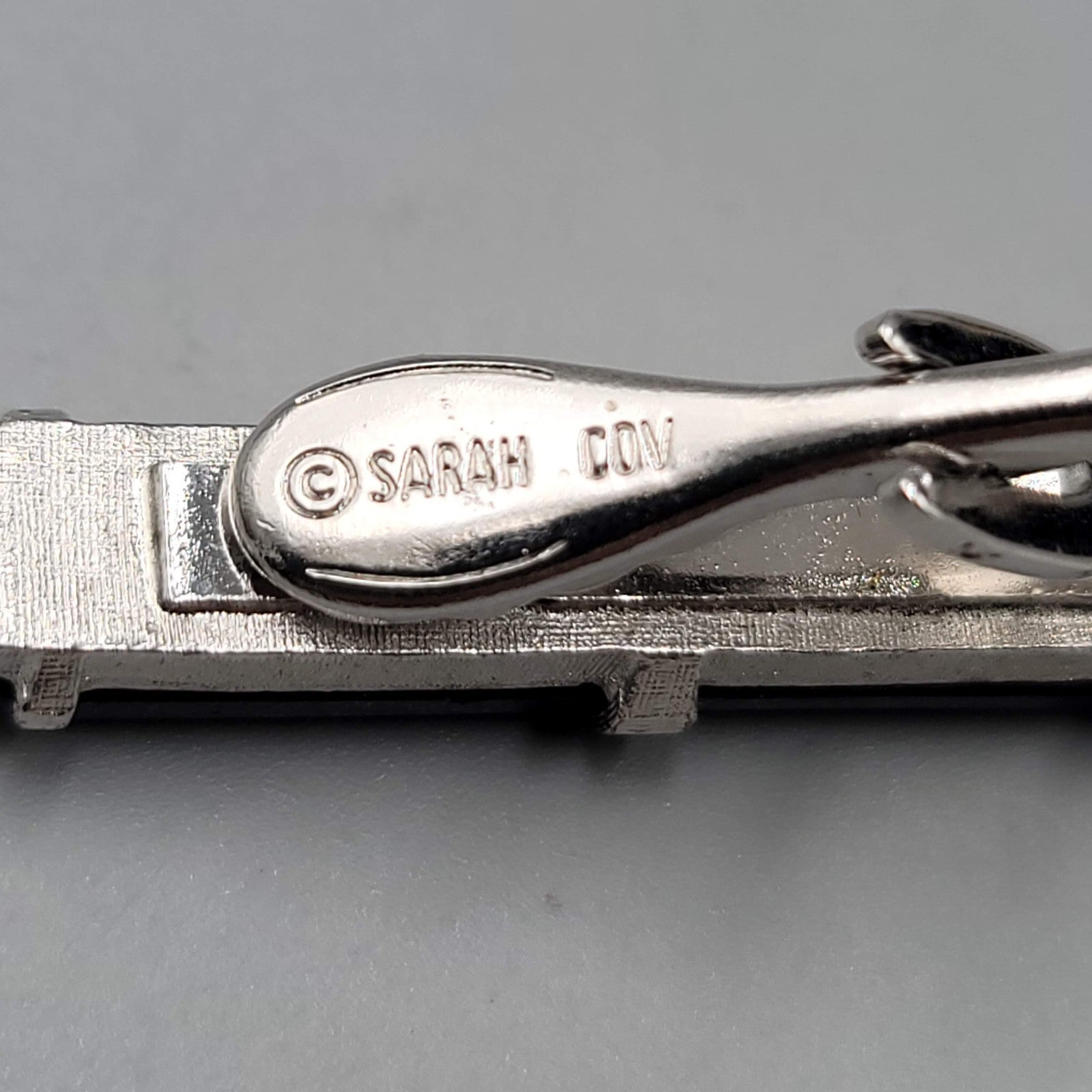 Vintage Sarah Cov Tie Clip Bar Silver tone 1.5" Mens Jewelry Estate Signed