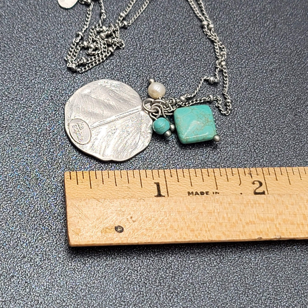 Lia Sophia Necklace Silver tone Leaf Pendant Dyed Blue Howlite Stone 16"-18"