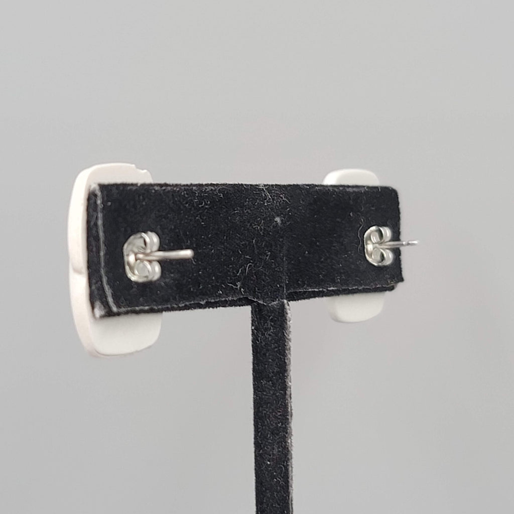 Vintage Gray Pierced Earrings Simple Acrylic Rectangle Drop 3/4"