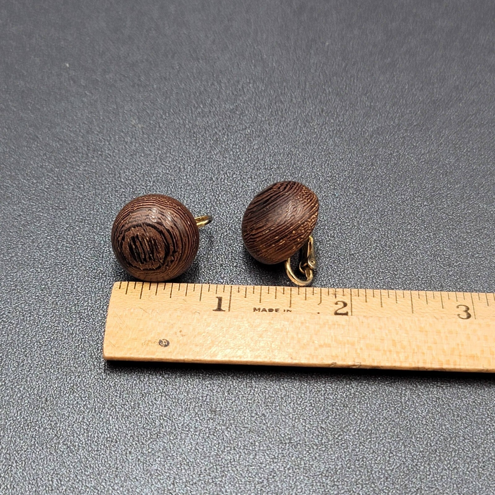 Vintage Clip on Earrings Solid Wood Dome Studs 3/4" MCM