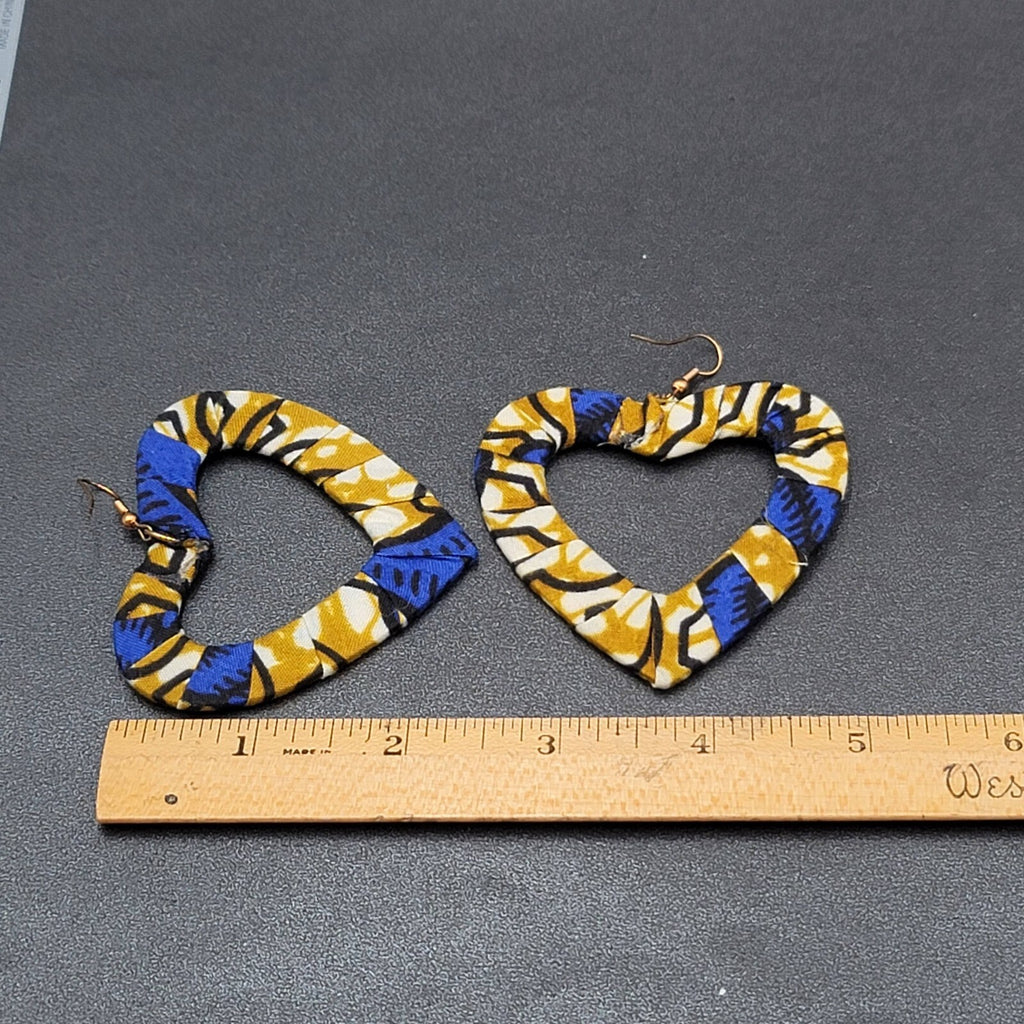 Vintage Pierced Earrings Large Fabric Covered Open Hearts 2.5"