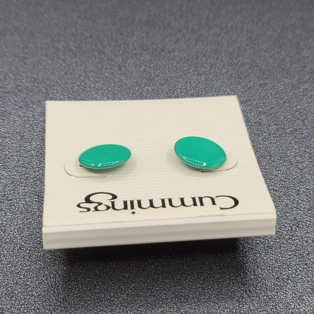 Cummings Pierced Earrings Teal Green Enamel Disc Studs 1/2" NWT