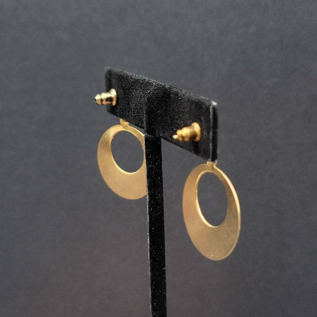 Vintage Pierced Earrings Gold tone Cream Enamel Dangle 1.25"