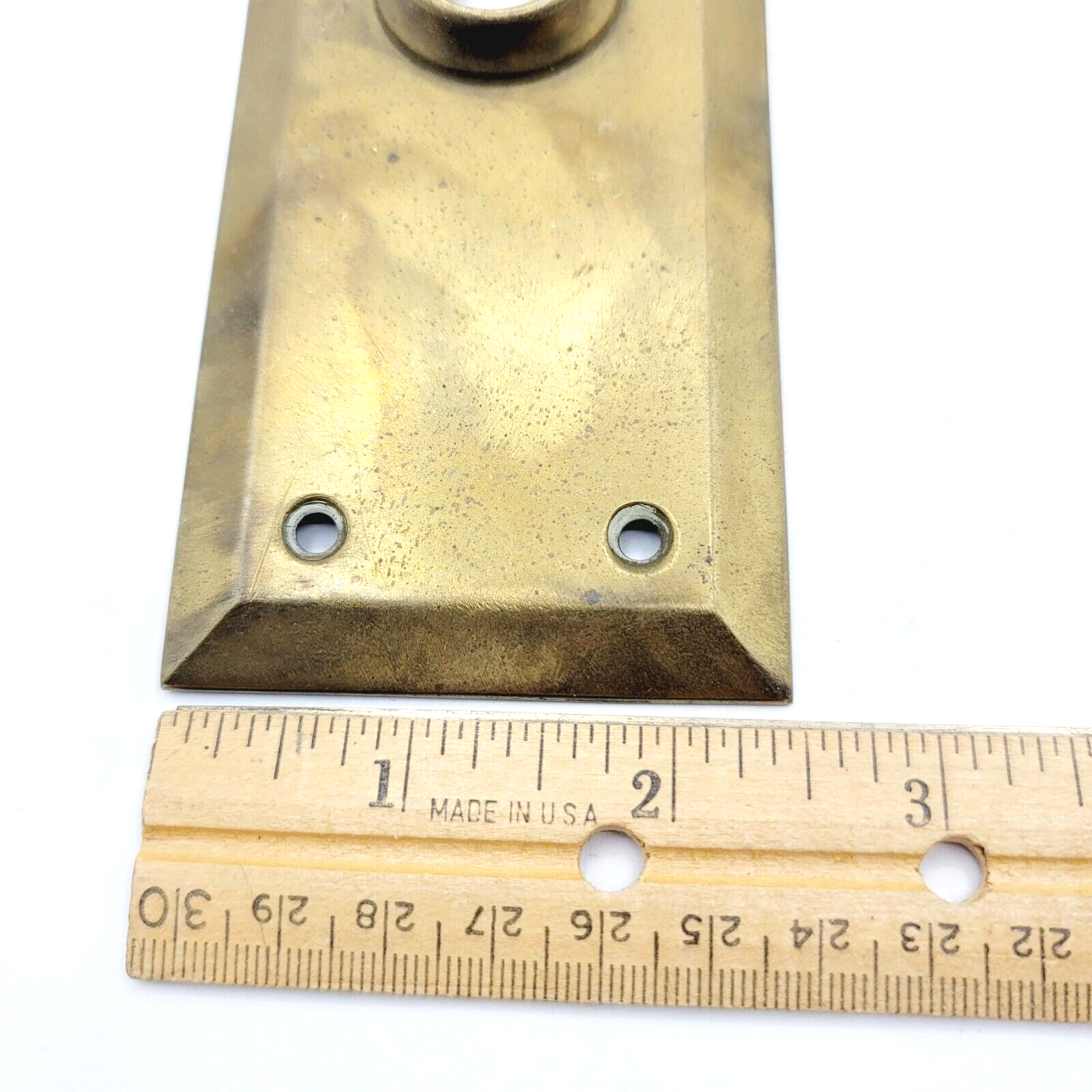 Vintage Brass Doorknob Back Plate Dead Bolt Salvage 9" x 2 1/2" holes 2 1/2"
