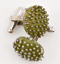 Vtg Cufflinks Dante Continental Silver Tone Green Spiky Mens Flip Backing Casual