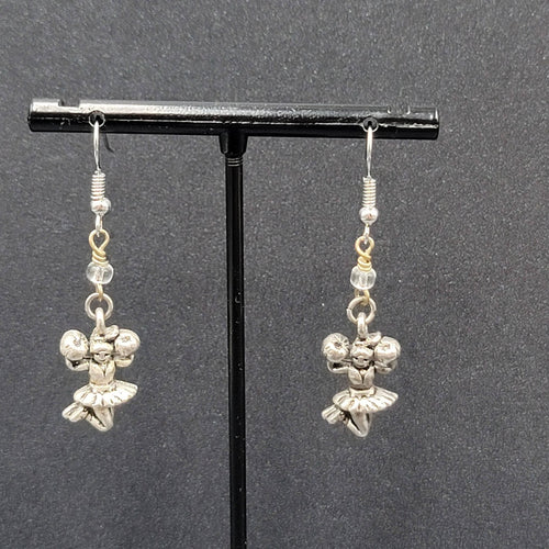 Cheerleader Pierced Earrings Silver tone Beaded Dangle 1.25"