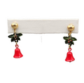 Vintage Christmas Clip on Earrings Gold tone Dangle Holly Jingle Bells 1.25 in