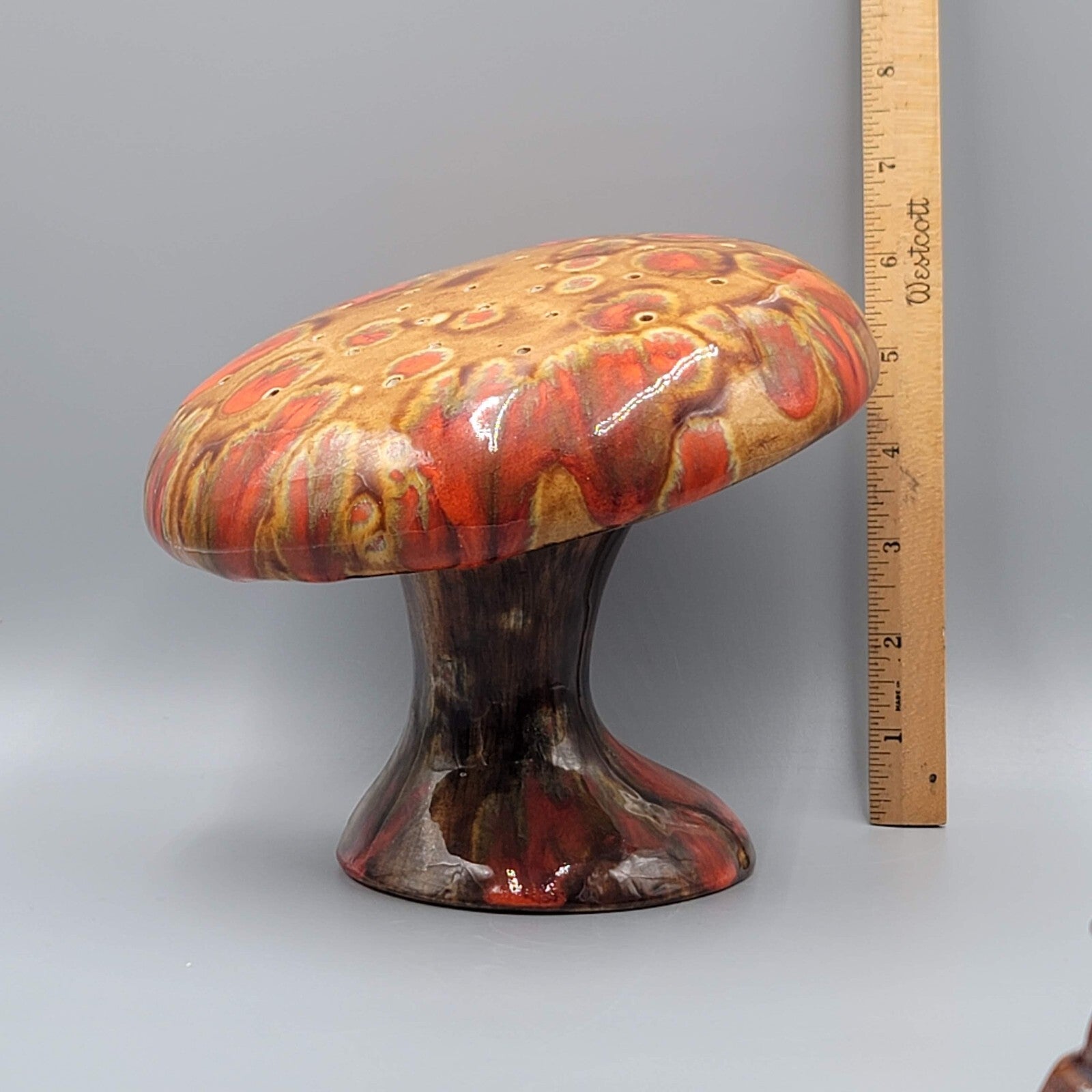 Vintage Large Cermaic Mushroom Incense Burner Orange Drip 6"x7"