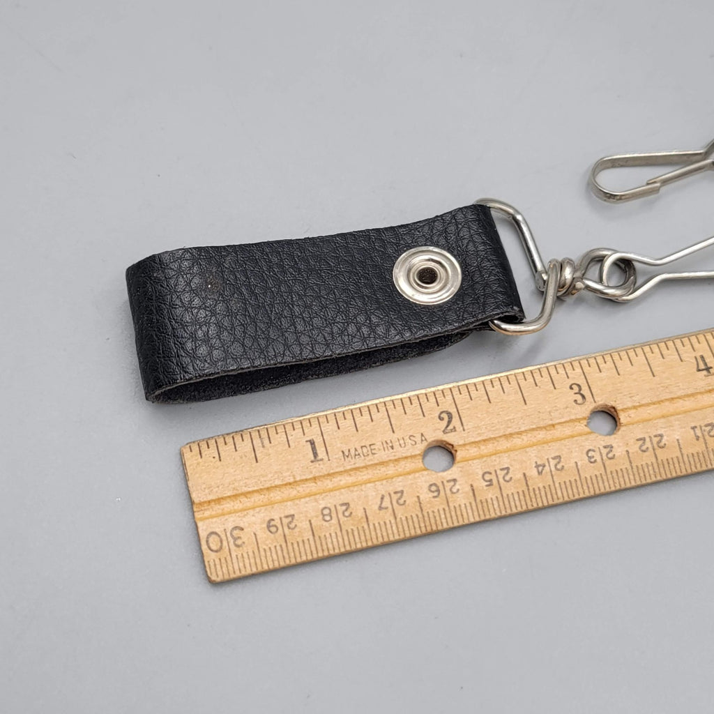 Belt & Buckle Wallet Chain Black Leather Silver tone 12"
