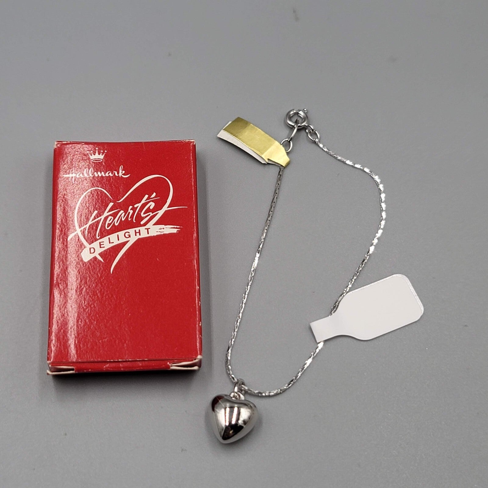 Vtg Valentine Hallmark Hearts Delight Silvertone Chain Bracelet Heart Org Box