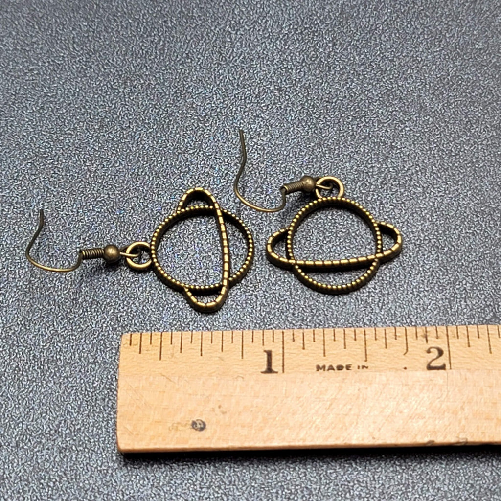 New Saturn Planet Pierced Earrings Bronze tone Dangle 3/4"