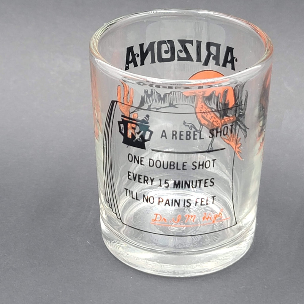 Arizona Souvenir Shot Glass Double Shot Black Orange Embossing Cactus Roadrunner
