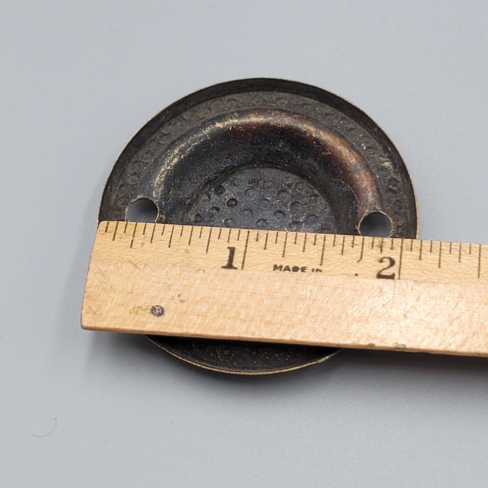 Vintage Brass Drawer Pull Backplate PAIR Round Embossed Bronze tone 2 in Salvage