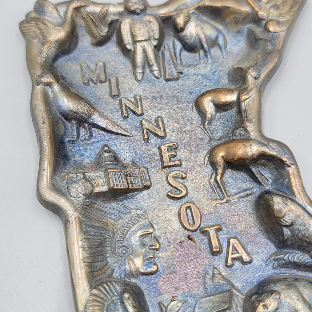 Vintage MINNESOTA Travel Souvenir Metal Trinket Dish Ashtray Made in Japan 6"