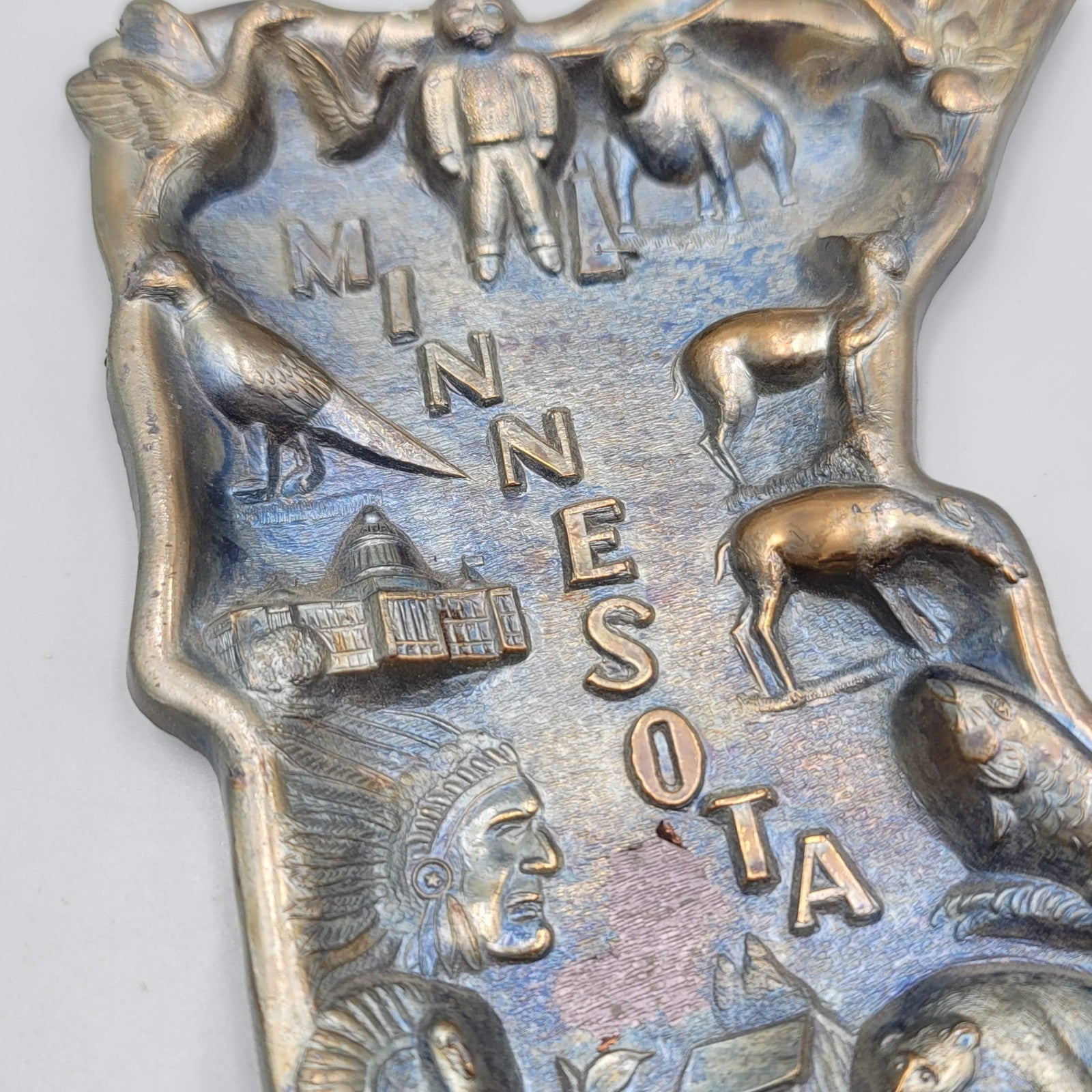 Vintage MINNESOTA Travel Souvenir Metal Trinket Dish Ashtray Made in Japan 6"