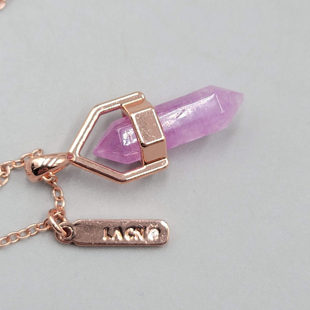 Wisdom Pendant Necklace Rose Gold tone Purple Resin 18"